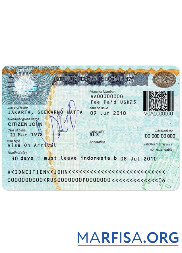 Downloadable Indonesia visa example